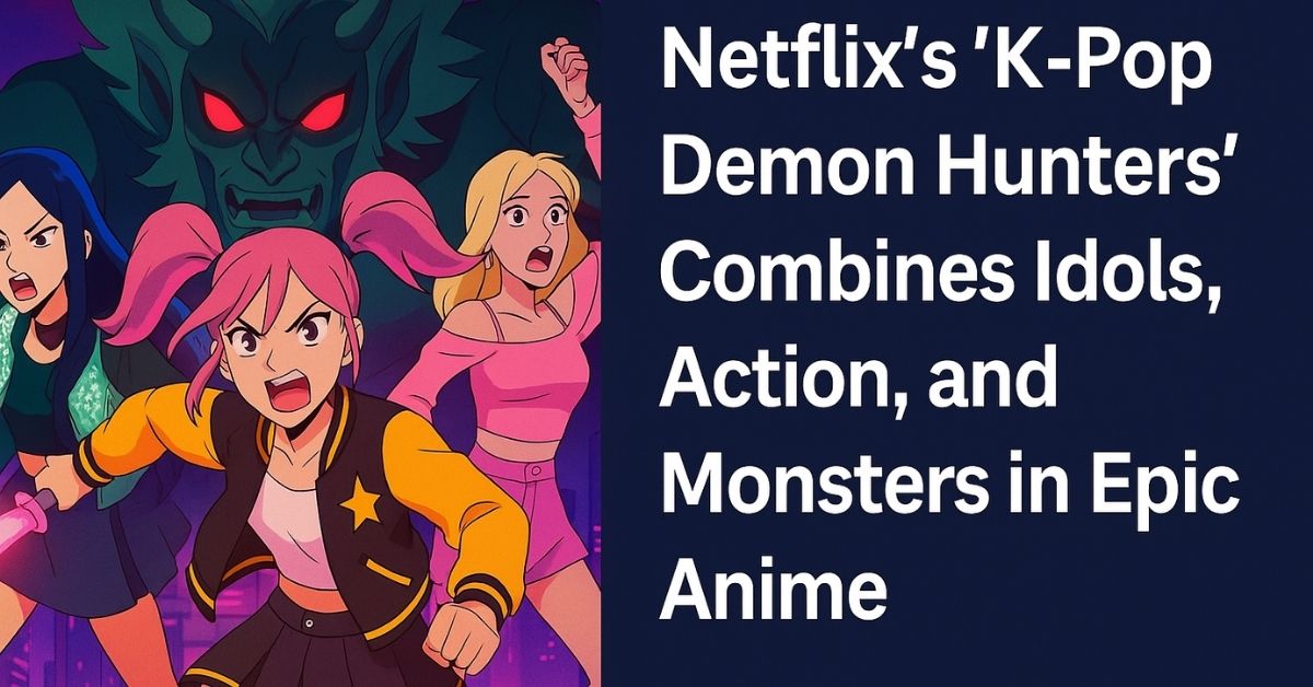 K-Pop Demon Hunters Netflix anime poster featuring stylish idol characters battling demons