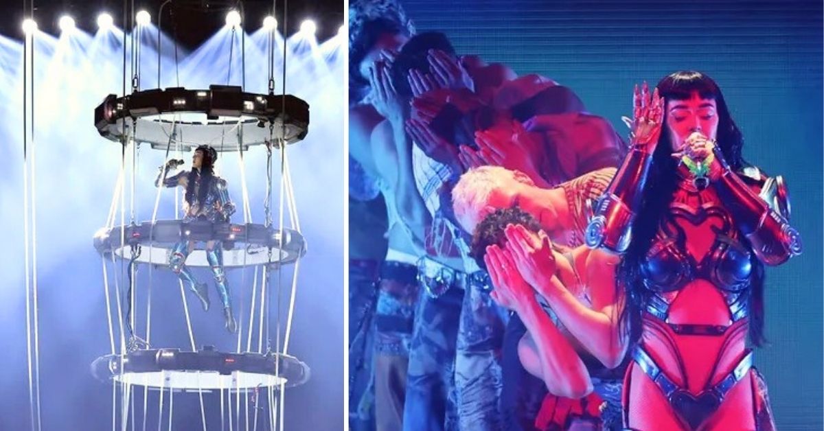 Katy Perry on stage in Detroit inviting young fans up to perform